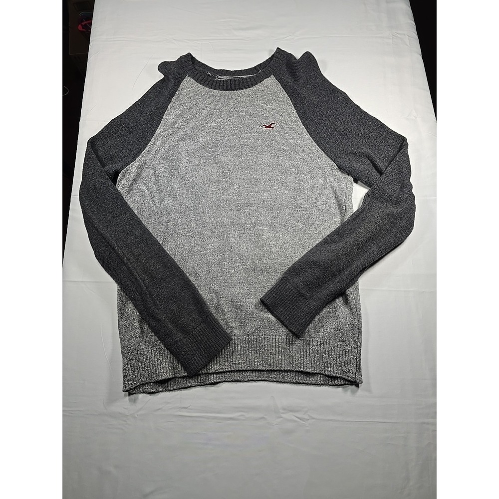Hollister Crew Neck Sweater Men Large Gray Cotton Pullover Preppy Cable Knit